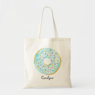 Schattigee Blauwe Waterverf Donut met Sprinkles Cu Tote Bag