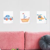 Schattigee Blauwe Waterverf Travel Nursery Muurkunst Sets (Woonkamer)