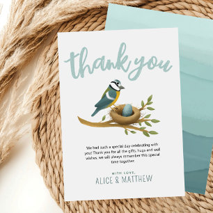 Schattigee Blauwe Waterverf Vogel Baby shower Bedankkaart
