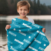 Schattigee blauwgroen herhalende naam gepersonalis fleece deken