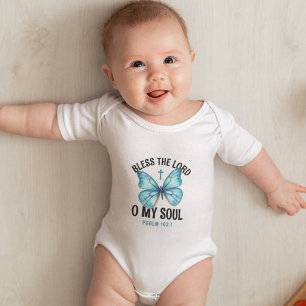 Schattigee Blauwgroen vlinder Christelijk Bijbelve Romper