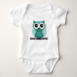 Schattigee blauwgroene cartoon uil romper