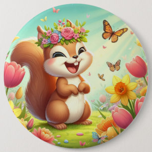 Schattigee, blije lenteeekhoorn ronde button 6,0 cm