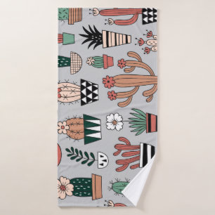 Schattigee bloeiende cactussen: handgetekend patro badhanddoek