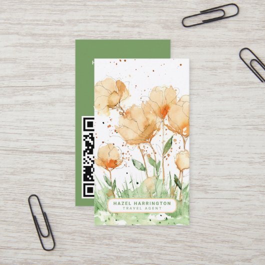 Schattigee Bloemen Aangepaste QR Code Scannable Wh Visitekaartje (Voorkant / Achterkant in situ)