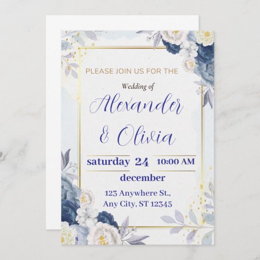 Schattigee bloemen bruiloft uitnodigingen, huwelij save the date (Voorkant / Achterkant)