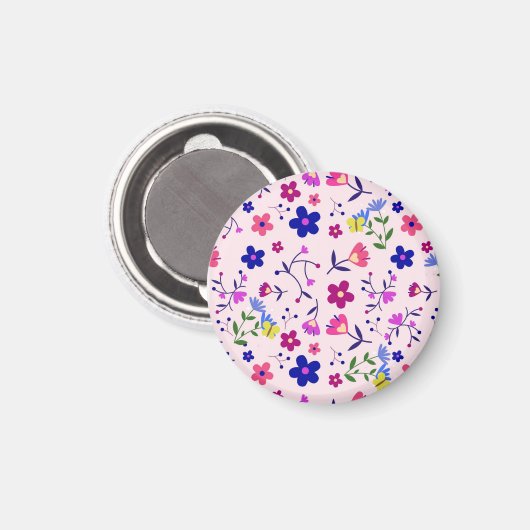 Schattigee bloemen en vlinders op roze magneet (Voorkant / Achterkant)