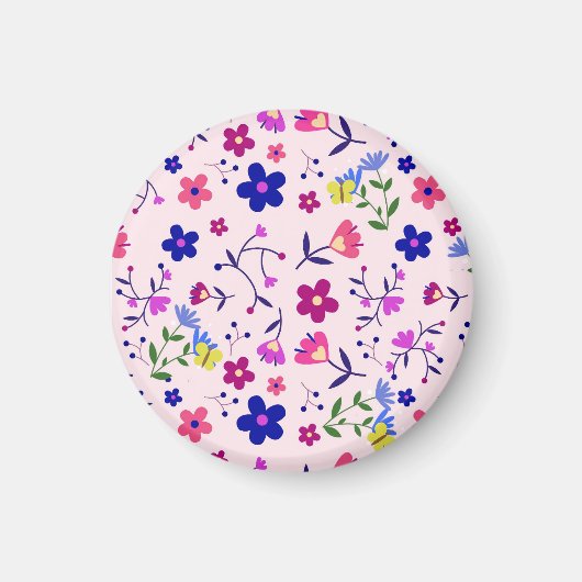 Schattigee bloemen en vlinders op roze magneet (Voorkant)