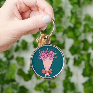 Schattigee bloemen houden van tekenen sleutelhanger