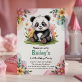 Schattigee Bloemen Kinder Panda 1e Verjaardagsfees Kaart