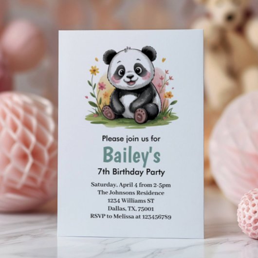 Schattigee Bloemen Kinder Panda Verjaardagsfeest Kaart