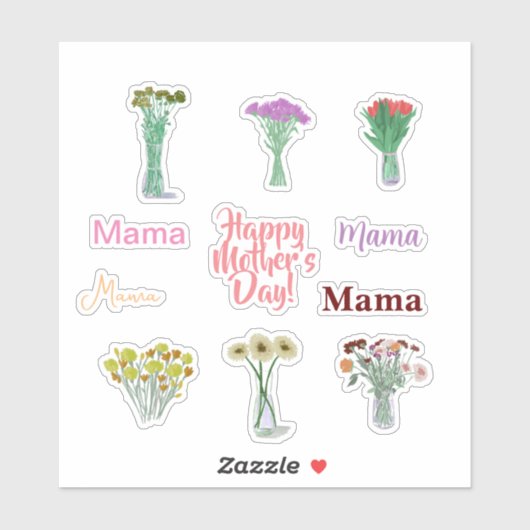 Schattigee Bloemen Moederdag Stickers +Mama Namen (Vel)