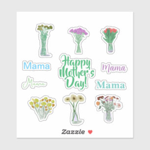 Schattigee Bloemen Moederdag Stickers +Mama Namen
