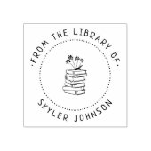 Schattigee bloemen op stapel boeken Custom Library Rubberstempel (Afrduk)