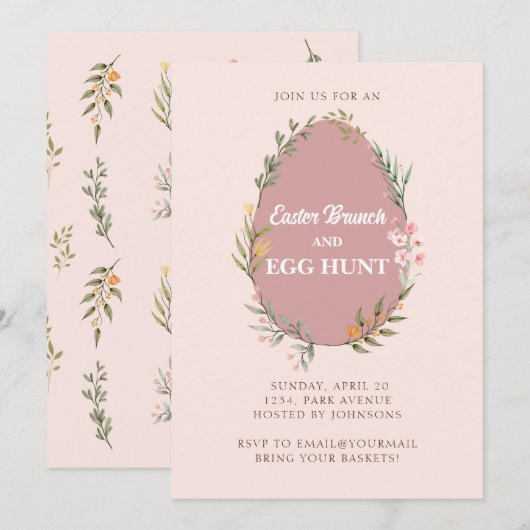 Schattigee Bloemenei Easter Brunch Egg Hunt Uitnod Kaart (Voorkant / Achterkant)