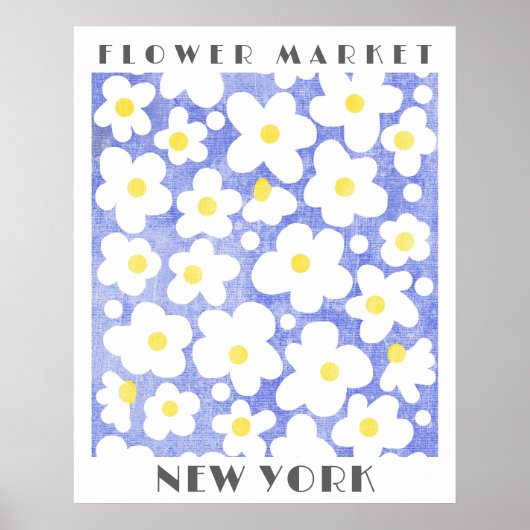 Schattigee Bloemenmarkt Retro Daisy Geel Blauw Poster (Voorkant)
