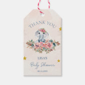 Schattigee bloemenolifant dank u Baby shower Cadeaulabel (Voorkant)