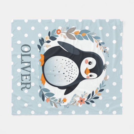 Schattigee bloemenpinguïn met polka dots fleece deken (Voorkant (Horizontaal))