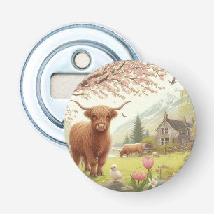 Schattigee, bloemenrijke / voorjaar Highland koe Button Flesopener