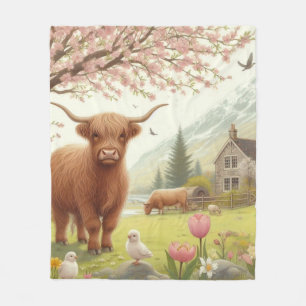 Schattigee, bloemenrijke / voorjaar Highland koe Fleece Deken