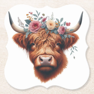 Schattigee, bloemenrijke / voorjaar Highland koe Kartonnen Onderzetters