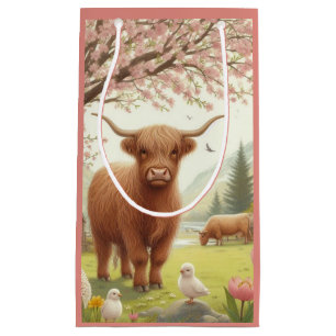 Schattigee, bloemenrijke / voorjaar Highland koe Klein Cadeauzakje