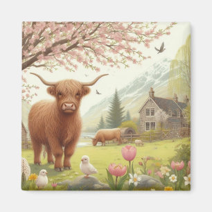 Schattigee, bloemenrijke / voorjaar Highland koe Magneet