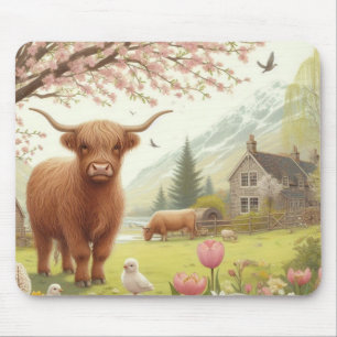 Schattigee, bloemenrijke / voorjaar Highland koe Muismat