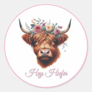 Schattigee, bloemenrijke / voorjaar Highland koe Ronde Sticker
