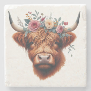 Schattigee, bloemenrijke / voorjaar Highland koe Stenen Onderzetter