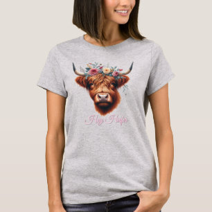 Schattigee, bloemenrijke / voorjaar Highland koe T-shirt