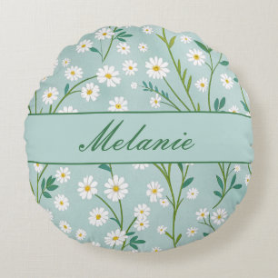 Schattigee Bloemlente Daisy Green gepersonaliseerd Rond Kussen