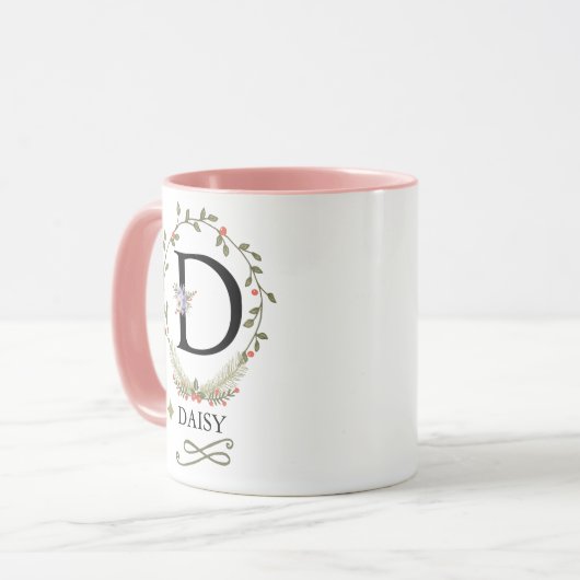 Schattigee bloemletter D Monogram Mok (Voorkant links)