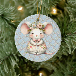 Schattigee Bloemmuis Jurk Bloemkroon Keramisch Ornament