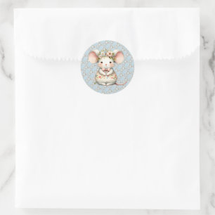 Schattigee Bloemmuis Jurk Bloemkroon Ronde Sticker