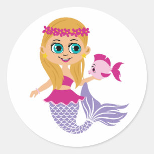 Schattigee Blonde Blauw-Eyed Zeemeermin Meisje Sti Ronde Sticker