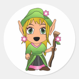 Schattigee Blonde Elf Meisje in Groen Ronde Sticker