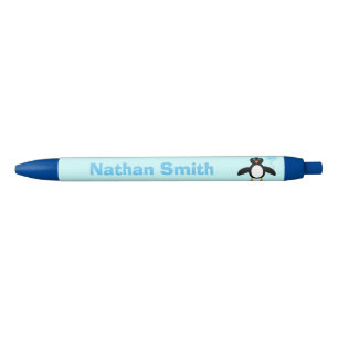 Schattigee Blue Baby Boy Penguin Gepersonaliseerde Zwarte Inkt Pen