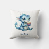 Schattigee Blue Baby Dragon Eet een Cupcake Kussen (Achterkant)