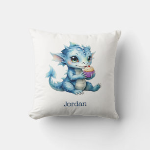 Schattigee Blue Baby Dragon Eet een Cupcake Kussen