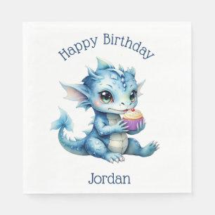 Schattigee Blue Baby Dragon Eet een Cupcake Servet