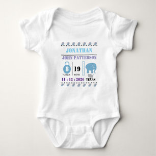 Schattigee Blue Baby Elephant Geboorteaankondiging Romper