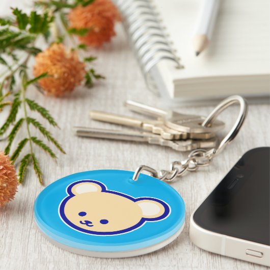 Schattigee Blue Beige Teddy Bear Cartoon Art Sleutelhanger (Voorkant Rechts)