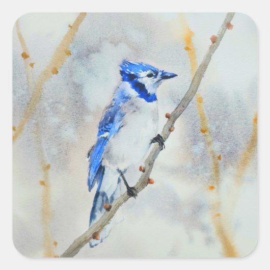 Schattigee Blue Bird waterverf sticker (Voorkant)