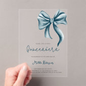 Schattigee Blue Bow Girly Quinceanera Verjaardag Acryl Uitnodigingen (Insitu (Draagbaar))
