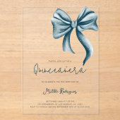 Schattigee Blue Bow Girly Quinceanera Verjaardag Acryl Uitnodigingen (Voorkant)