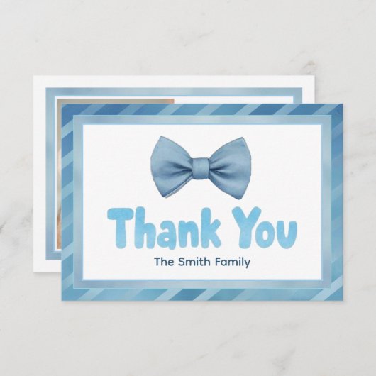 Schattigee Blue Bow Stropdas Baby shower Dank u ka Bedankkaart (Voorkant / Achterkant)