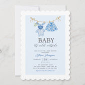 Schattigee Blue Boy Clothesline Winter Baby shower Kaart (Voorkant)