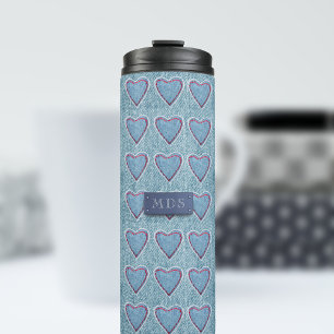 Schattigee Blue Denim Heart Patchwork Thermal Tumb Thermosbeker