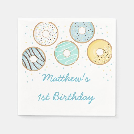 Schattigee Blue Donut Verjaardag Servet (Voorkant)